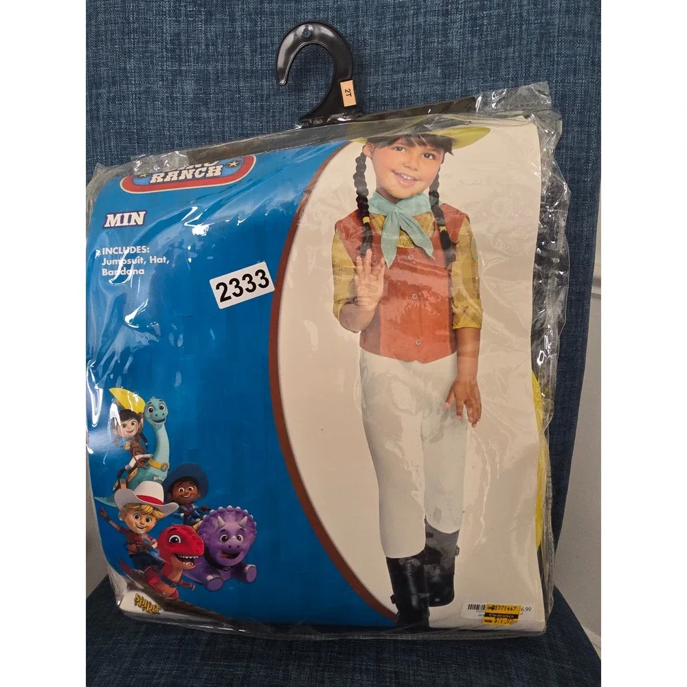 Spirit Halloween Dino Ranch Min Costume Toddler 2T Jumpsuit Hat Bandana Set